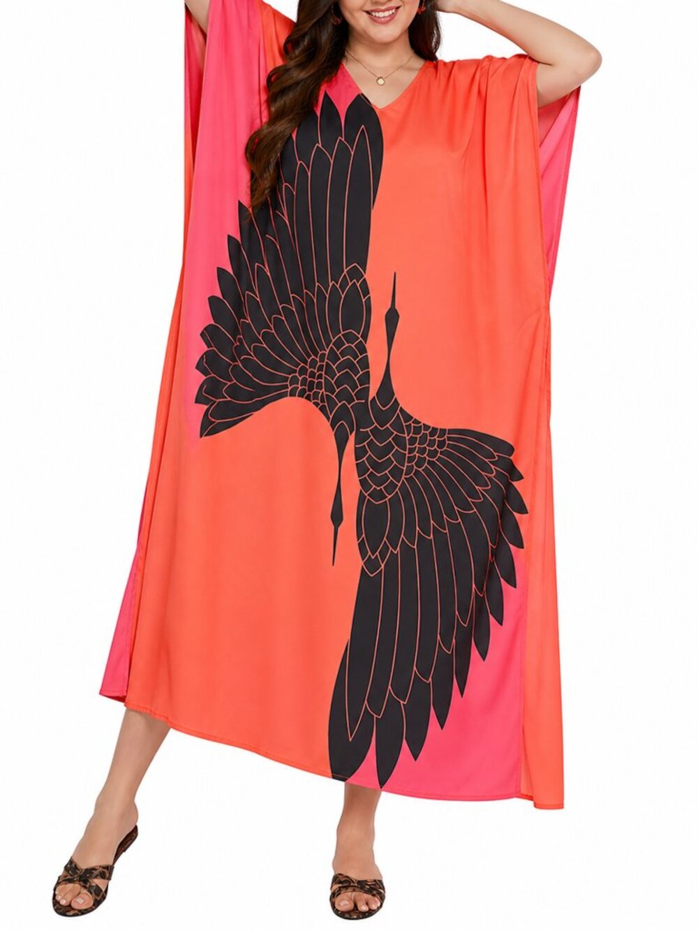 Caftan Dresses for Women Plus Size Stylish Loungewear Polyester Maxi Dress